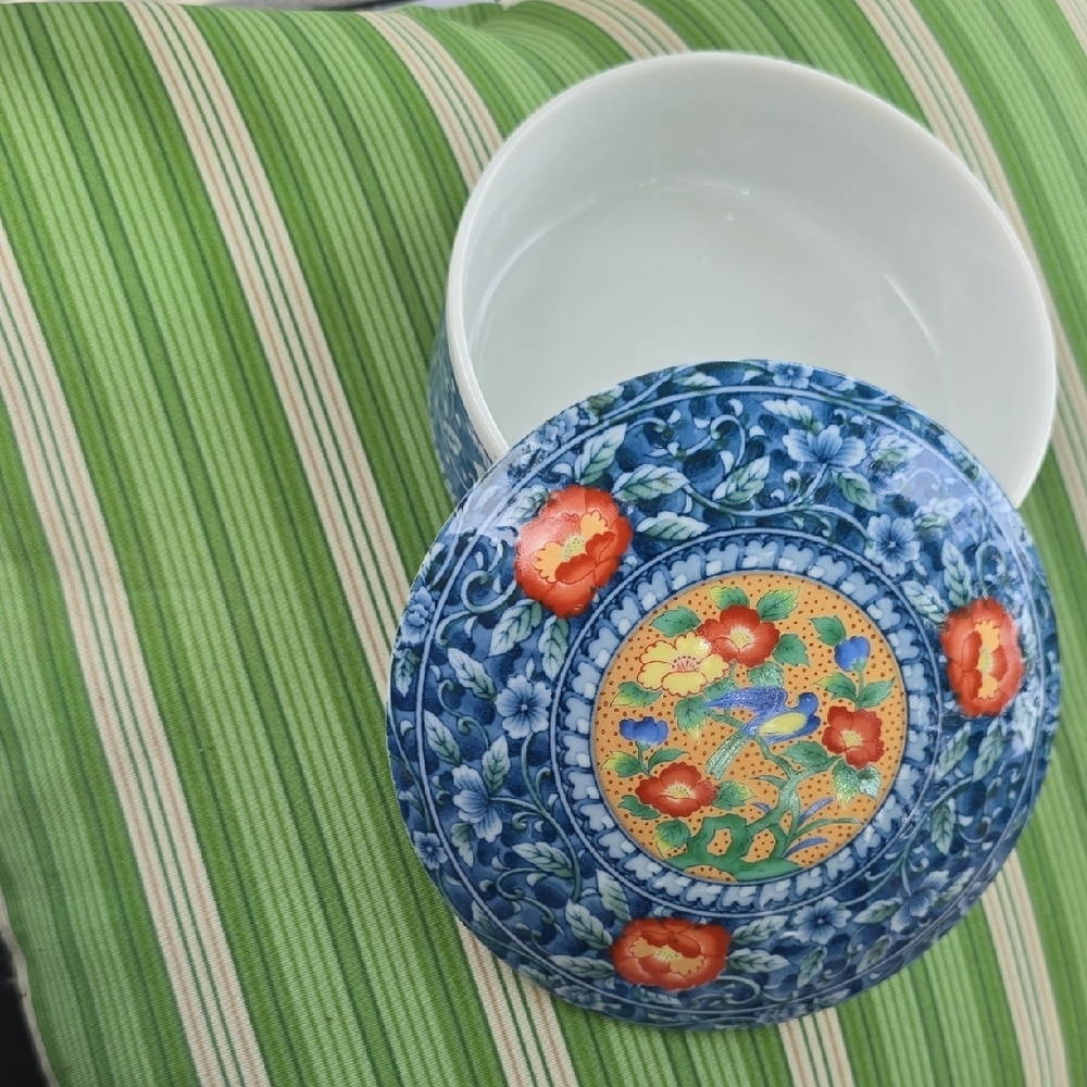 Floral Blue and Orange Decorative Bowl